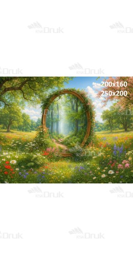 Tło fotograficzne magiczna łąka z okrągłym portalem do lasu | E561